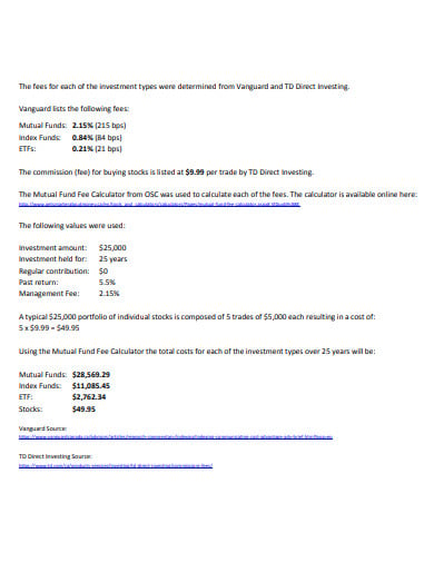 Mutual Fund Fee Comparison Calculator