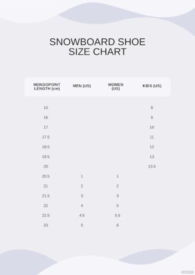 snowboard shoe size chart