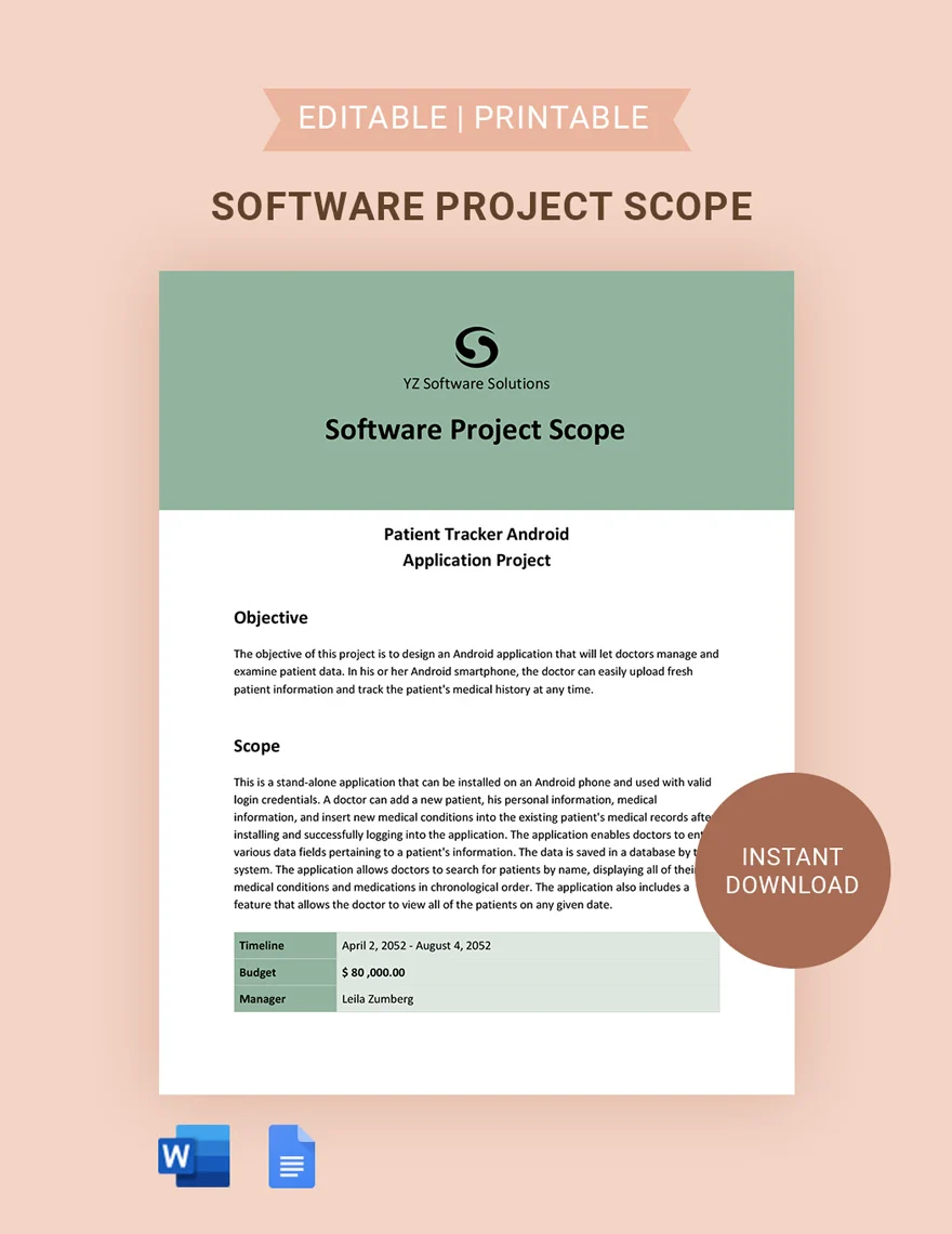 software project scope template