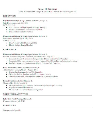student lawyer modern resume