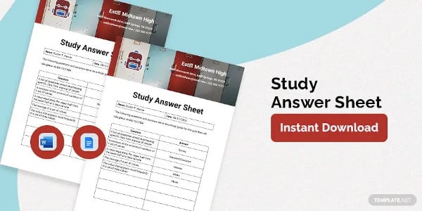 study answer sheet template