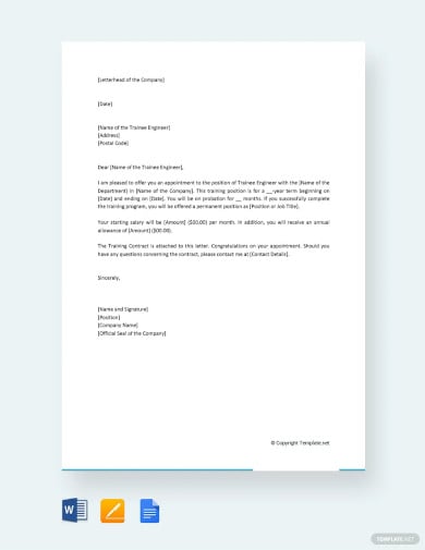 trainee engineer appointment letter