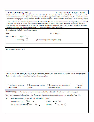 university student incident police report template