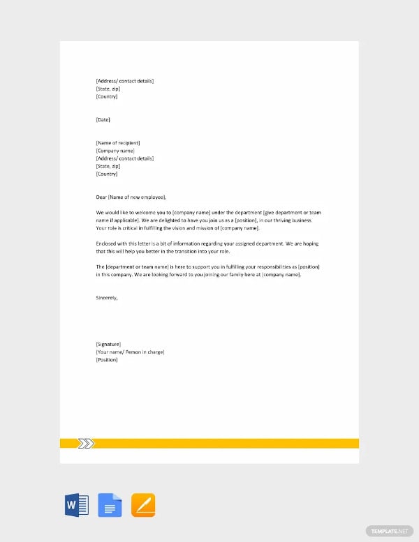 welcome letter to new employee template