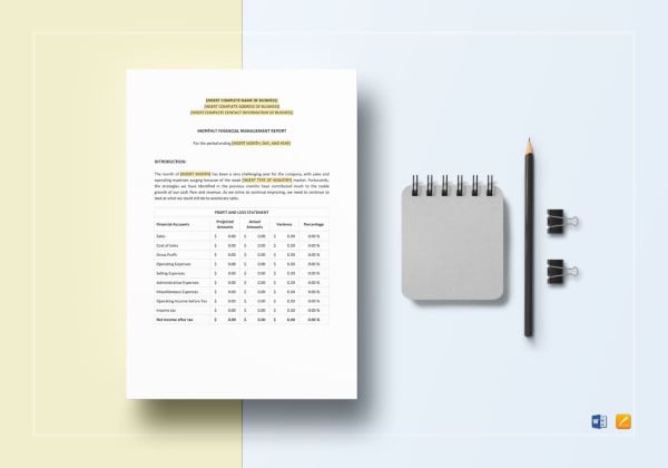 basic monthly financial management report template