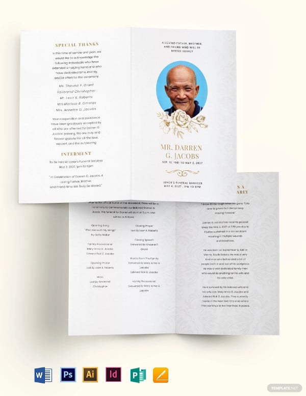 blank funeral obituary bi fold brochure template