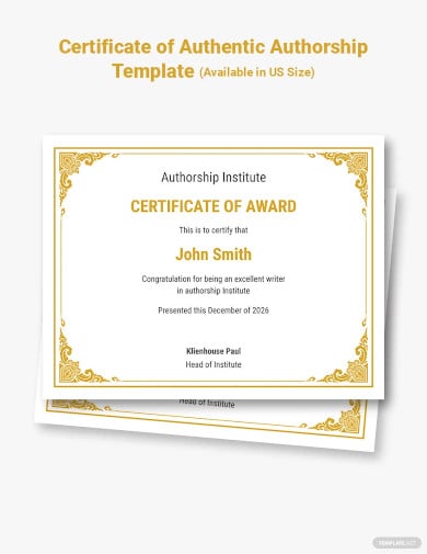certificate of authentic authorship template