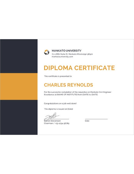 civil diploma certificate psd template