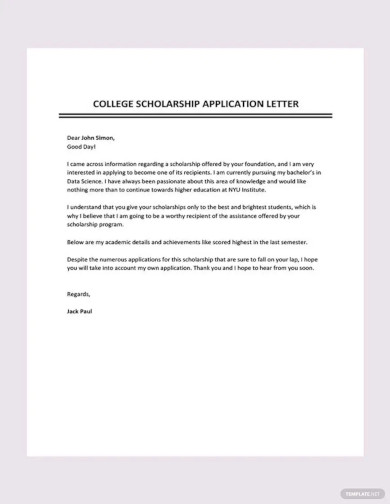 college scholarship application letter template