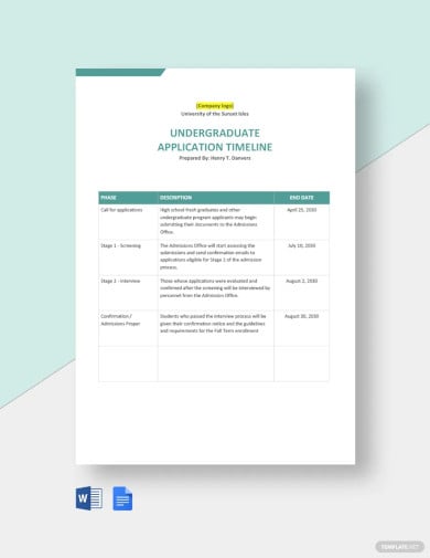 college and university application timeline template