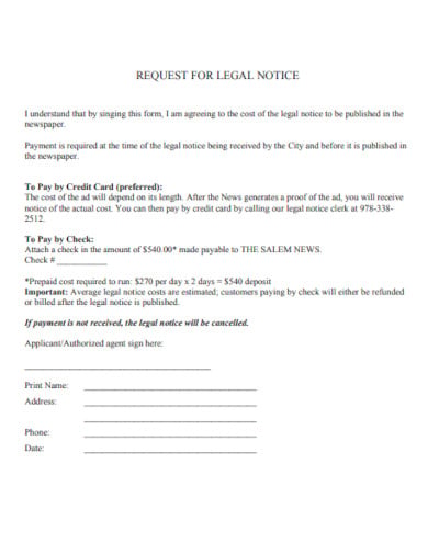 consumer credit card payment legal notice