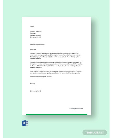 Cover Letters For Internship - 7+ Free Word, PDF Documents ...