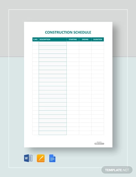 free blank construction schedule template