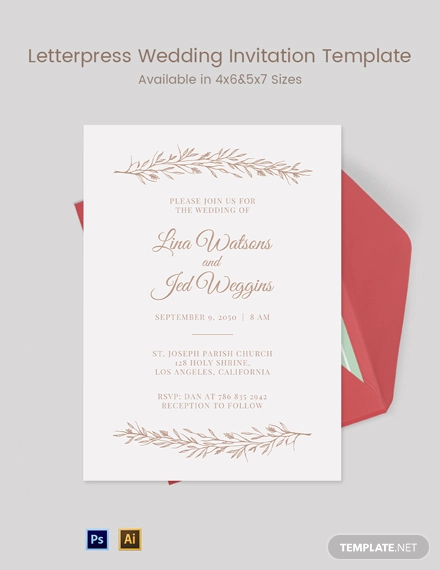 free modern letterpress wedding invitation template