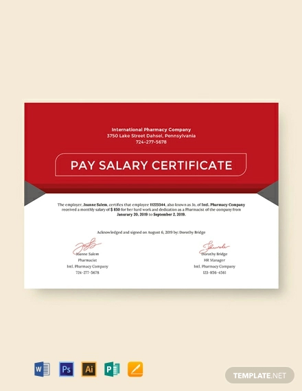 free salary pay certificate template