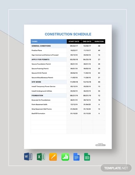 free sample construction schedule template