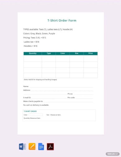 free t shirt order form download template