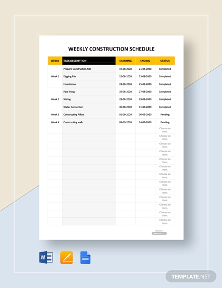free weekly construction schedule template