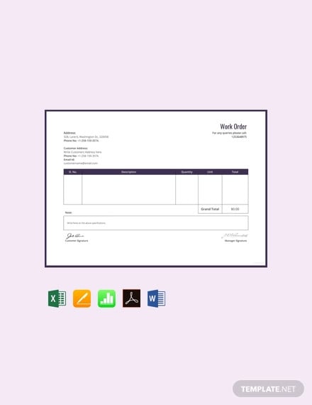 free work order format template