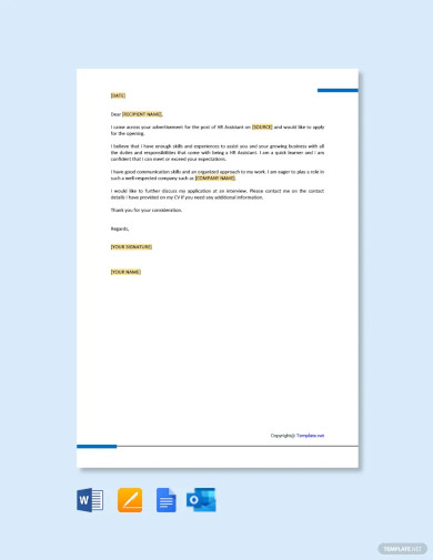 hr assistant job application letter template