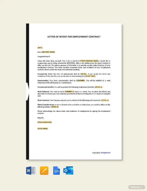 letter of intent for employment contract template