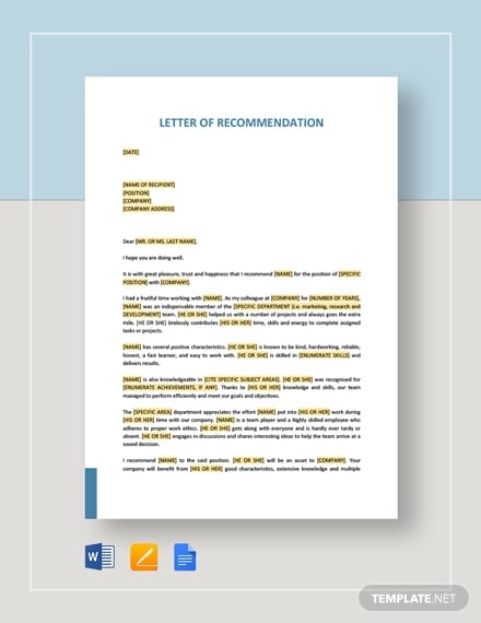 letter of recommendation template