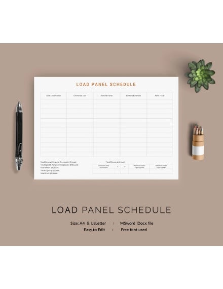 load panel schedule template