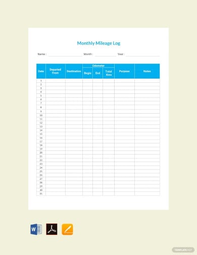 mileage log for employee template