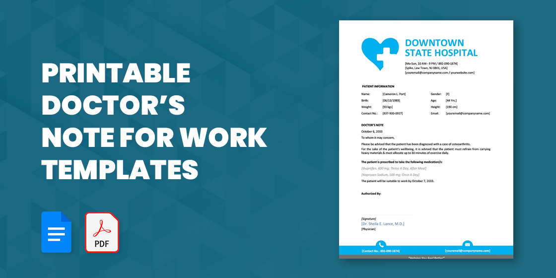 14+ Printable Doctor's Note for Work Templates - PDF, Word