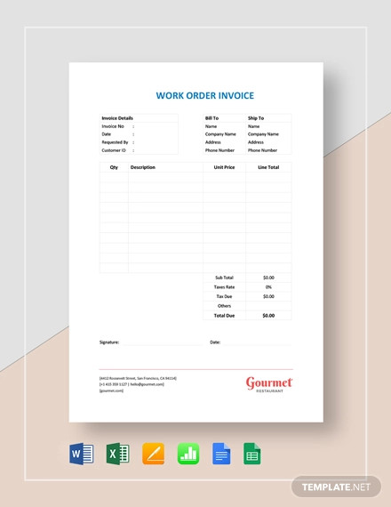 restaurant work order invoice template