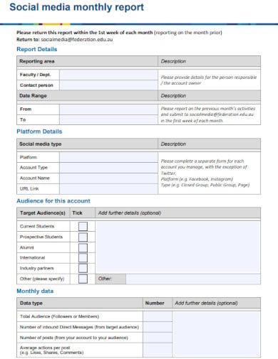 social media monthly report template