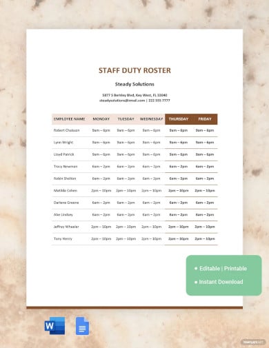 Duty Roster Template 19  Free Word Excel PDF Document Downloads