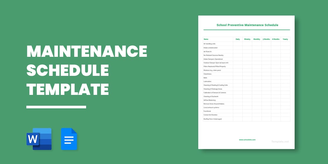 maintenance schedule template – free word excel pdf format download