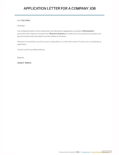 application letter for a company job template