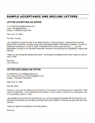 bank decline offer letter template