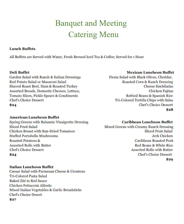 banquet catering lunch buffet meeting menu