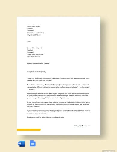 business funding proposal cover letter template