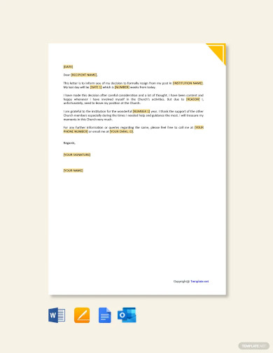 15+ Church Resignation Letter Template - Free Sample, Example, Format ...