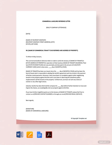commercial landlord reference letter