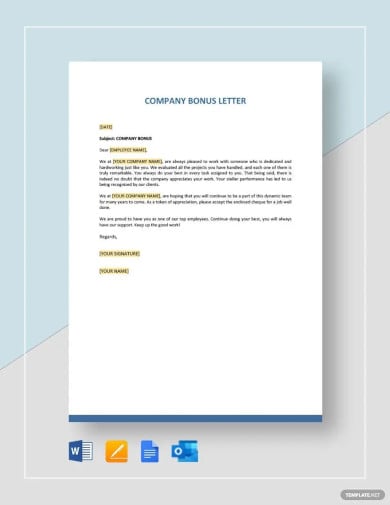company bonus award letter template