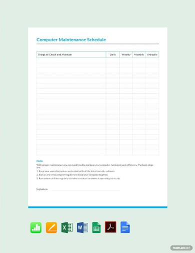 computer maintenance schedule template