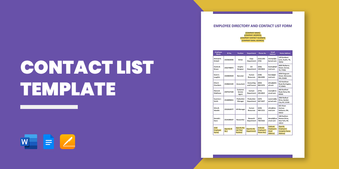 excel phone list template