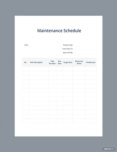 editable simple maintenance schedule template