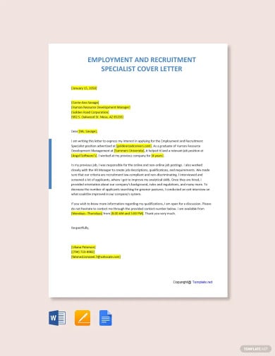employment and recruitment specialist cover letter template