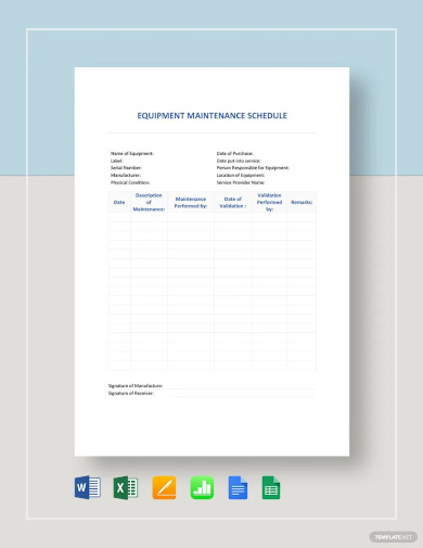 equipment maintenance schedule