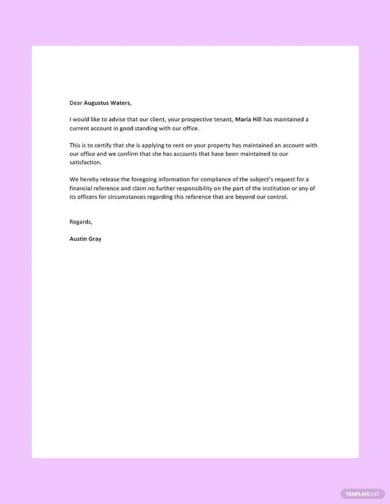 financial reference letter for landlord