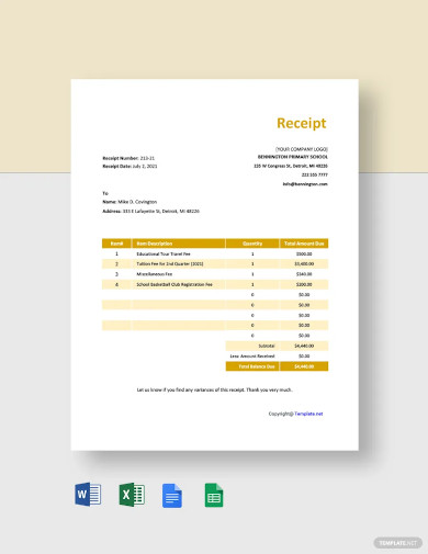 24+ School Receipt Templates - Free Word, PDF Format Download | Free ...