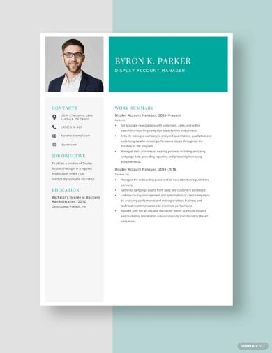 free display account manager resume template