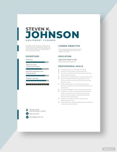 free equipment cleaner resume template