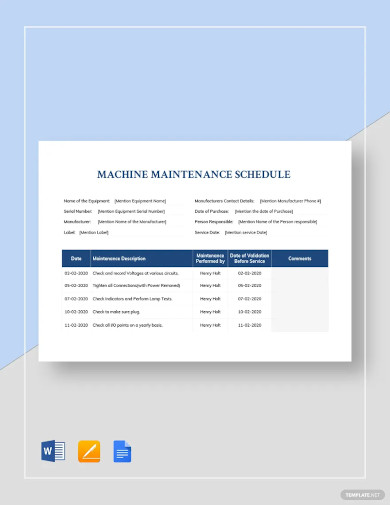 free machine maintenance schedule template